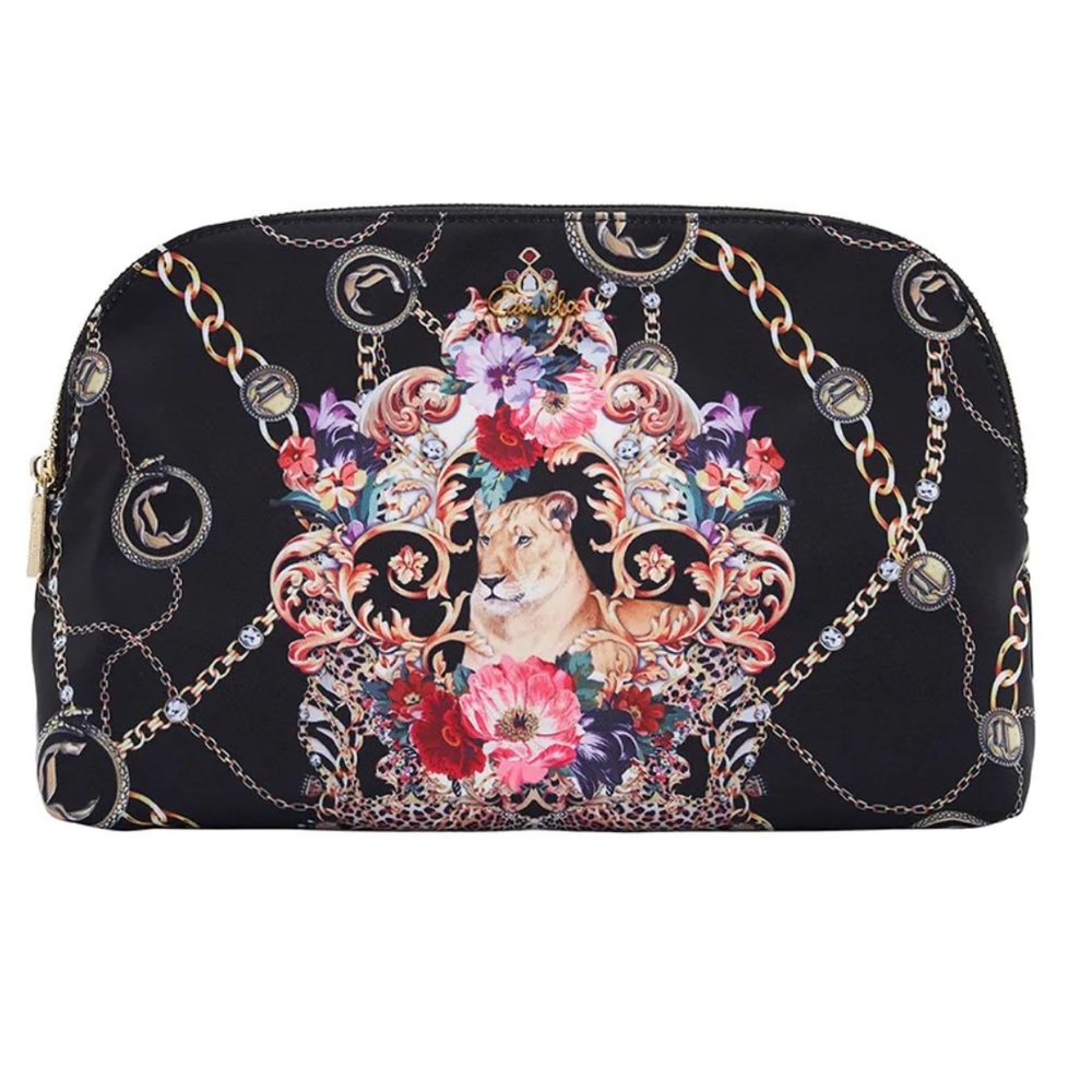 CAMILLA *A Night In the 90s* black animal print large makeup travel toiletry bag